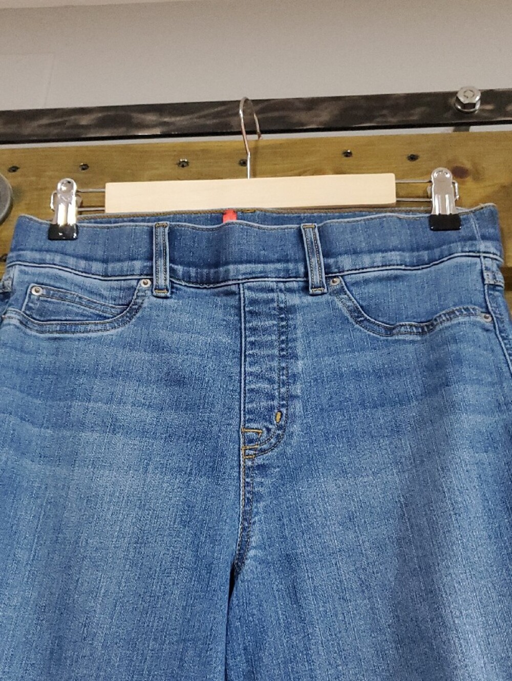 SPANX Wide-Leg Flare Jeans in Medium Blue Stretch - Picture 2 of 6